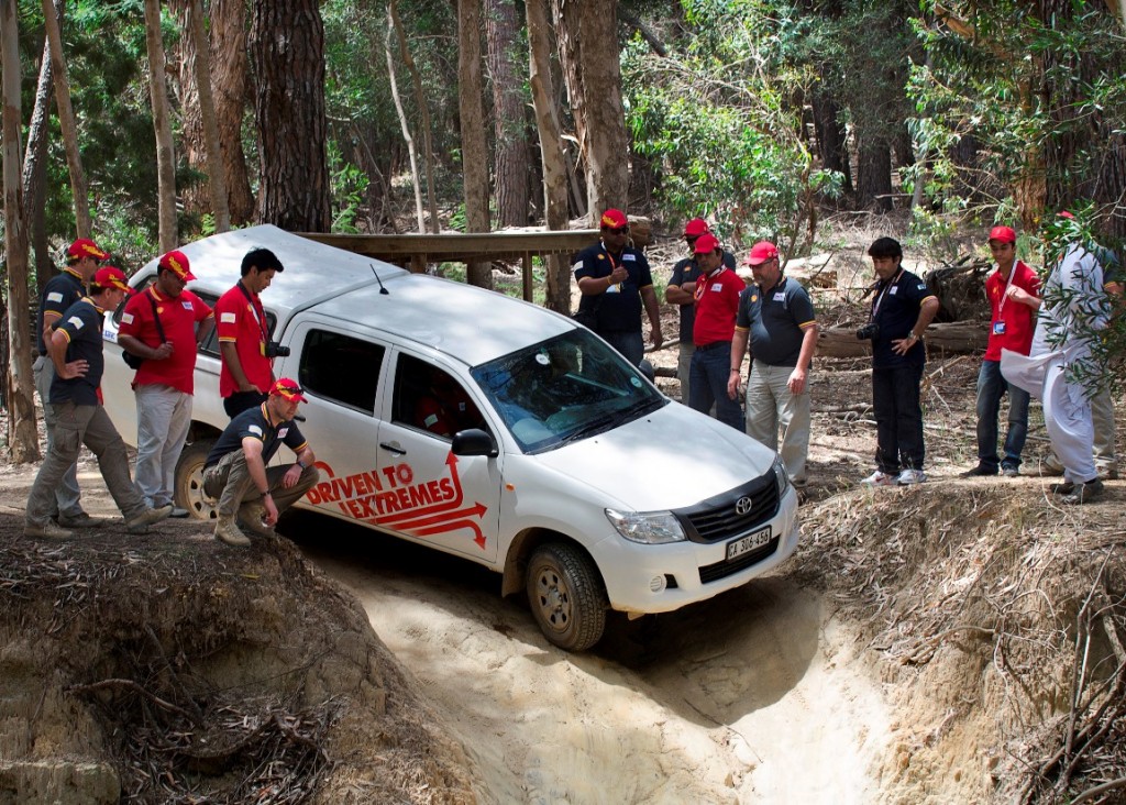 A Shell Helix Driven to Extremes World Championship participant trying to navigate past one of the obsatcles