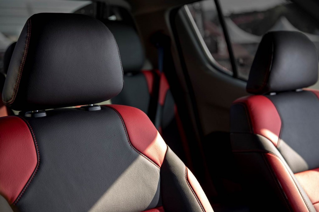 All-New Design with Bold Red Accents leather seats