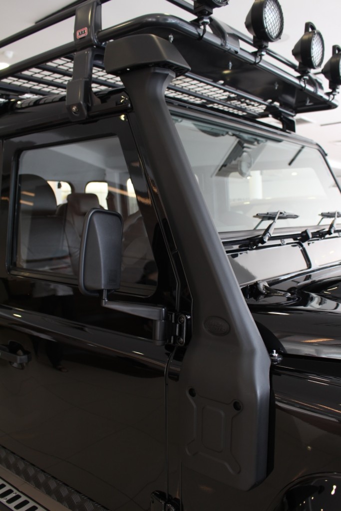 Raised air intake or snorkel enables the Land Rover Defender Limited Edition to ford through water